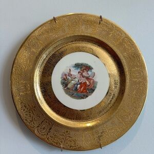 Antique Royal China 22KT Gold Decorative Plate Renaissance Scene Demask